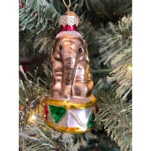 Vintage Thomas Pacconi Circus Elephant Ornament Handpainted Glass READ
